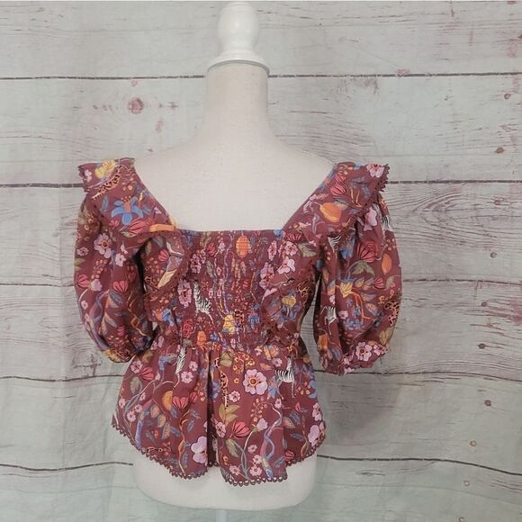 Anthropologie Maeve Ruffled Floral Zebra Print Top Size Small - Picture 4 of 8
